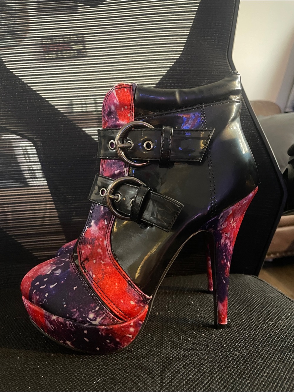 Show Story Punk Buckle Night Sky High Heel Stiletto Platform Ankle Boots